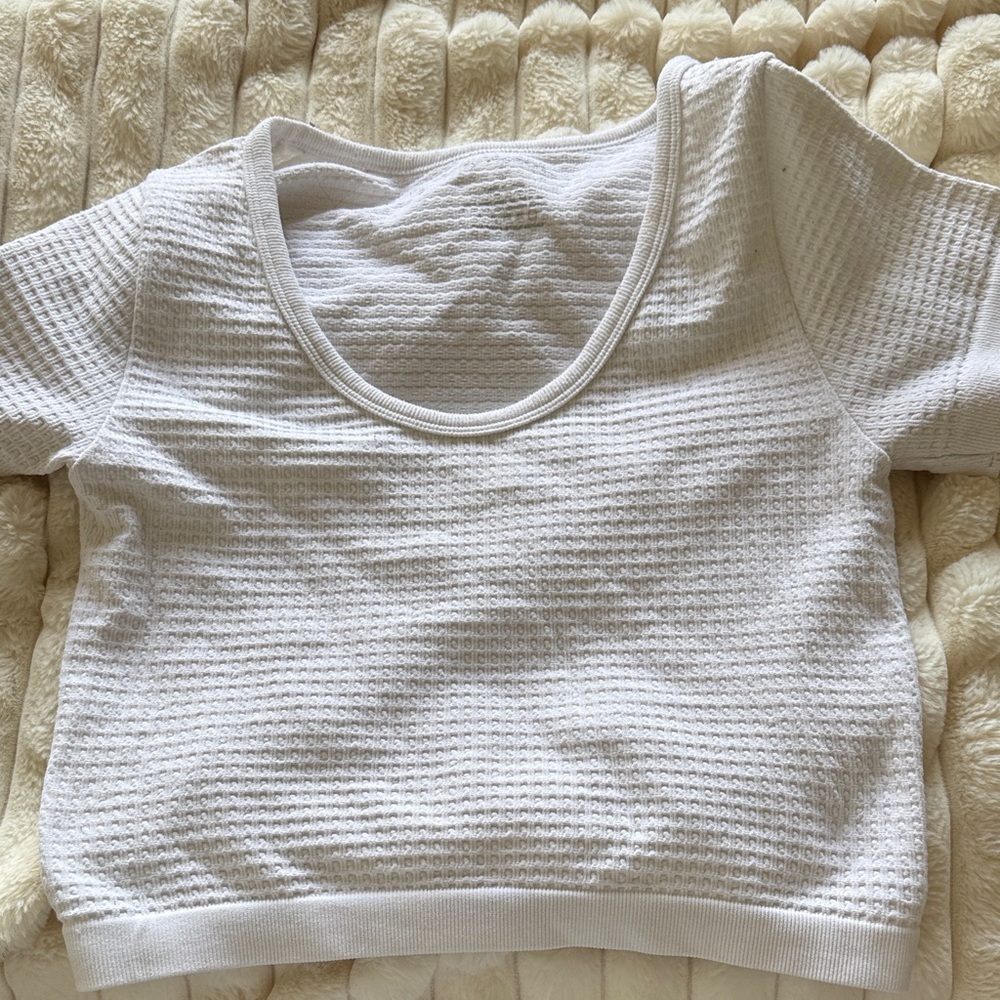 White Textured Scoop Neck Crop Top